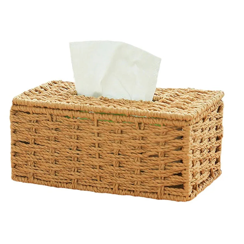 Nova caixa de tecido tecido imitação rattan tecido grama caixa armazenamento luxo suporte papel casa sala estar mesa decoração