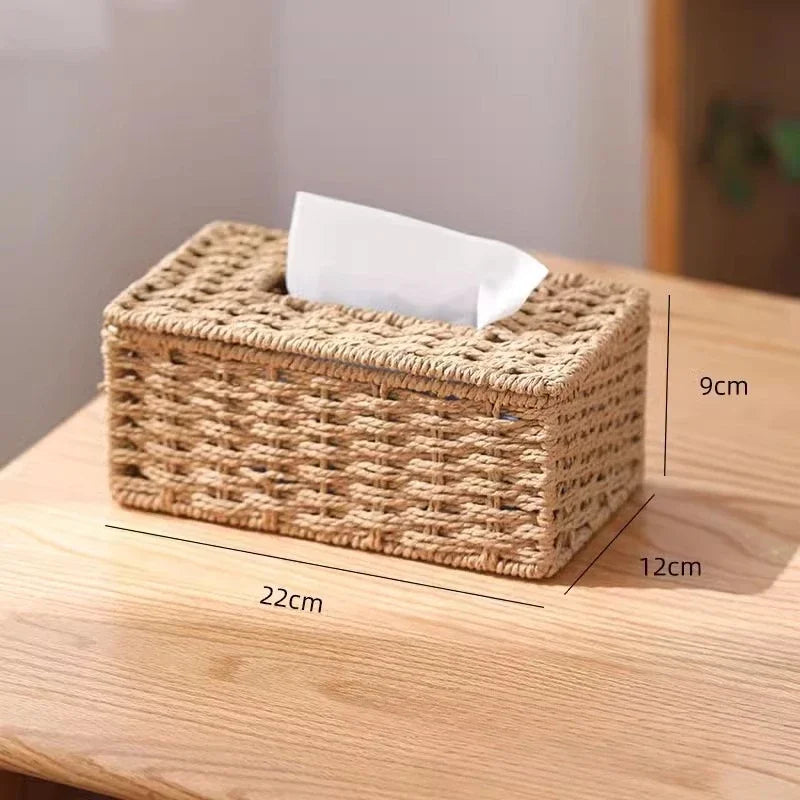 Nova caixa de tecido tecido imitação rattan tecido grama caixa armazenamento luxo suporte papel casa sala estar mesa decoração