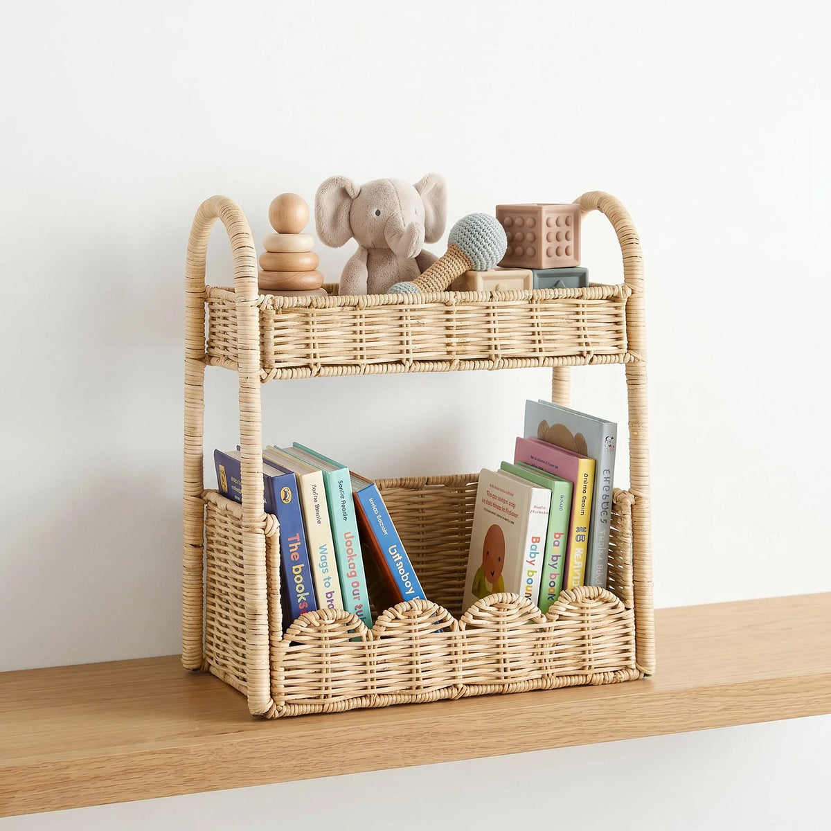 Prateleira de Armazenamento para Quarto de Bebê em Rattan Natural Feita à Mão, Organizador Móvel de Múltiplas Camadas para Quarto e Armazenamento em Casa
