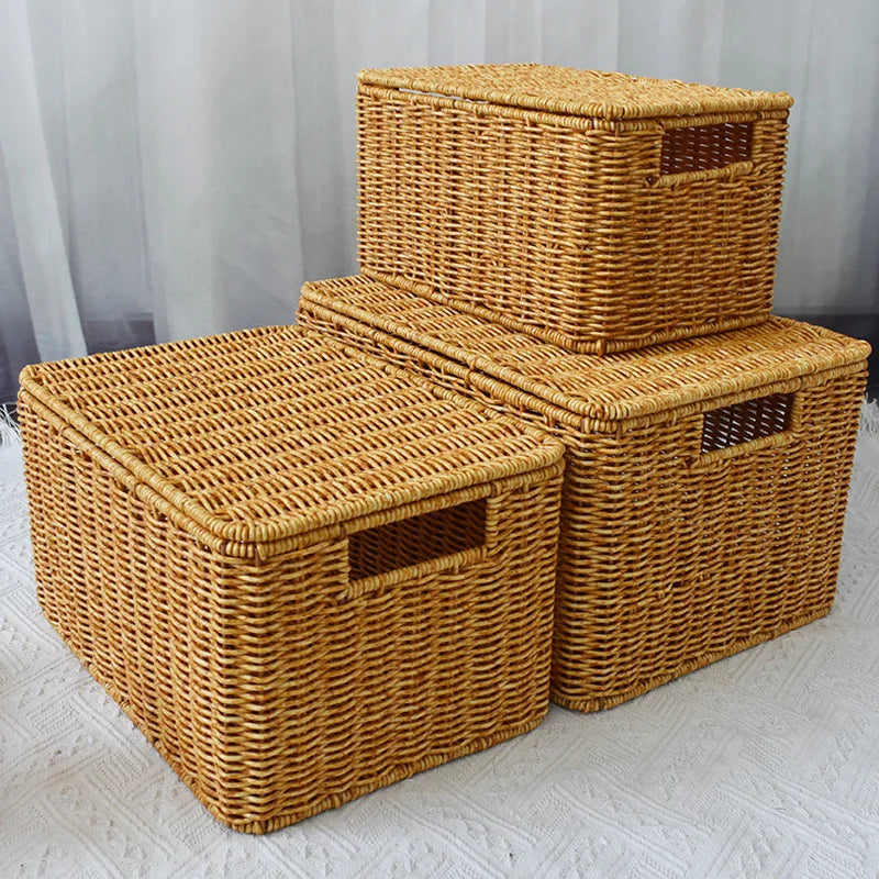 Rattan tecido caixa de armazenamento de grandes dimensões caixa doméstica classificação de roupas colchas grande capacidade dormitório caixa de armazenamento cestas de lavanderia