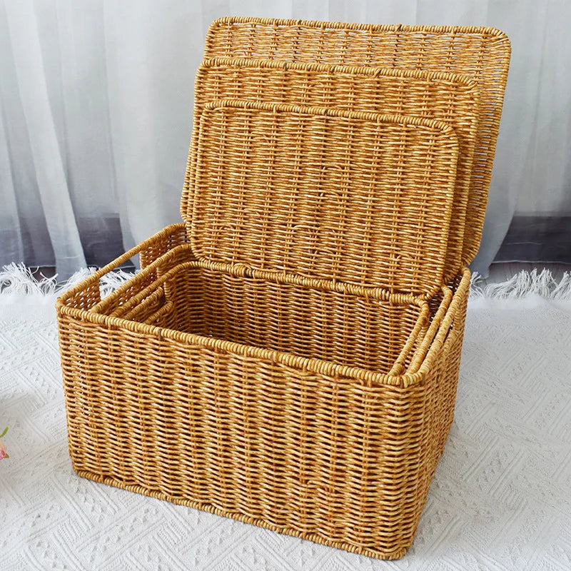 Rattan tecido caixa de armazenamento de grandes dimensões caixa doméstica classificação de roupas colchas grande capacidade dormitório caixa de armazenamento cestas de lavanderia