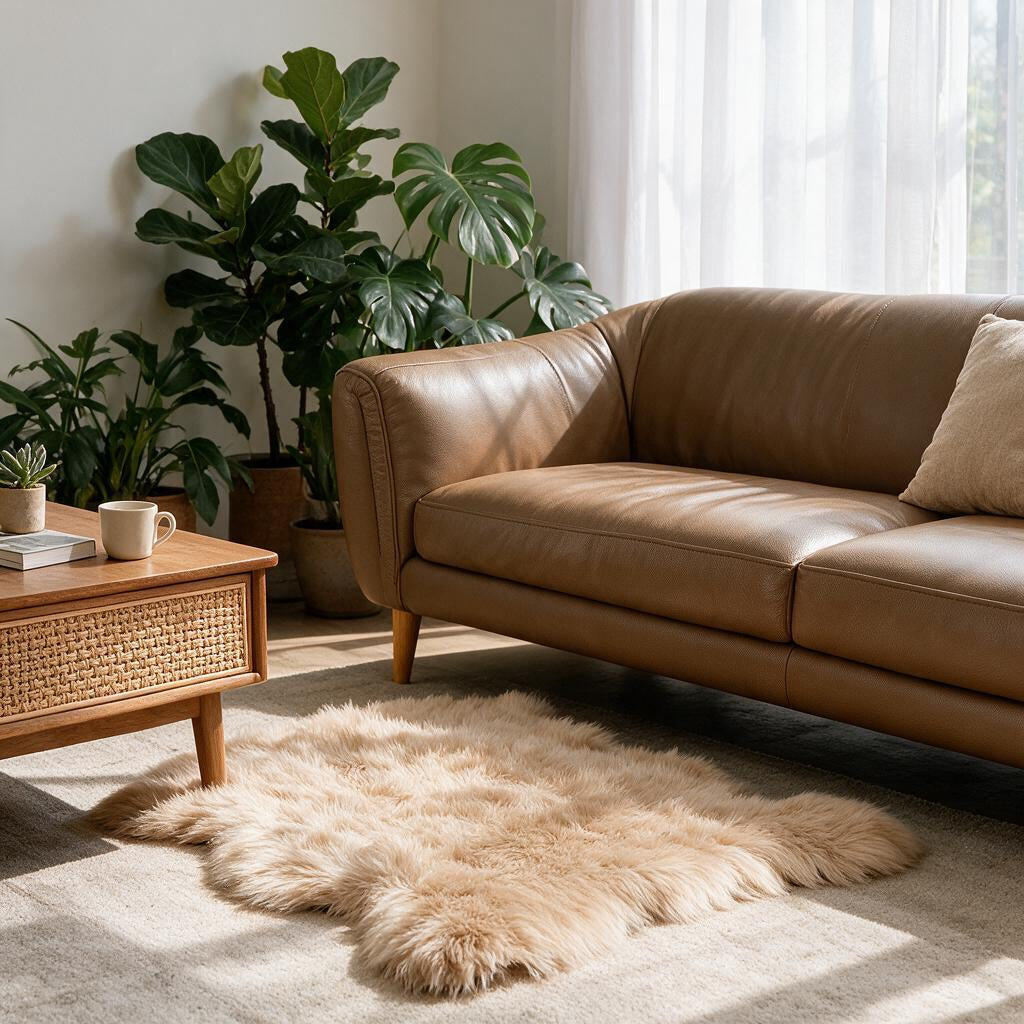 Tapete Felpudo Irregular Champanhe — sala